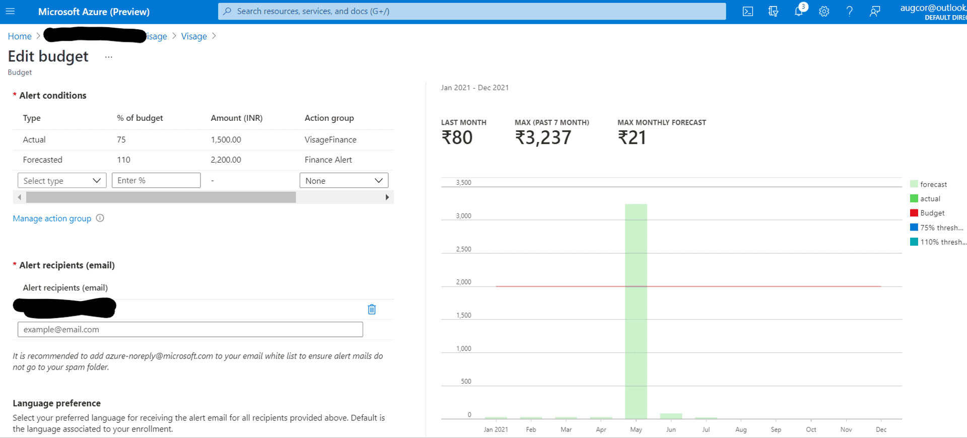 Azure Budget Cost Alerts