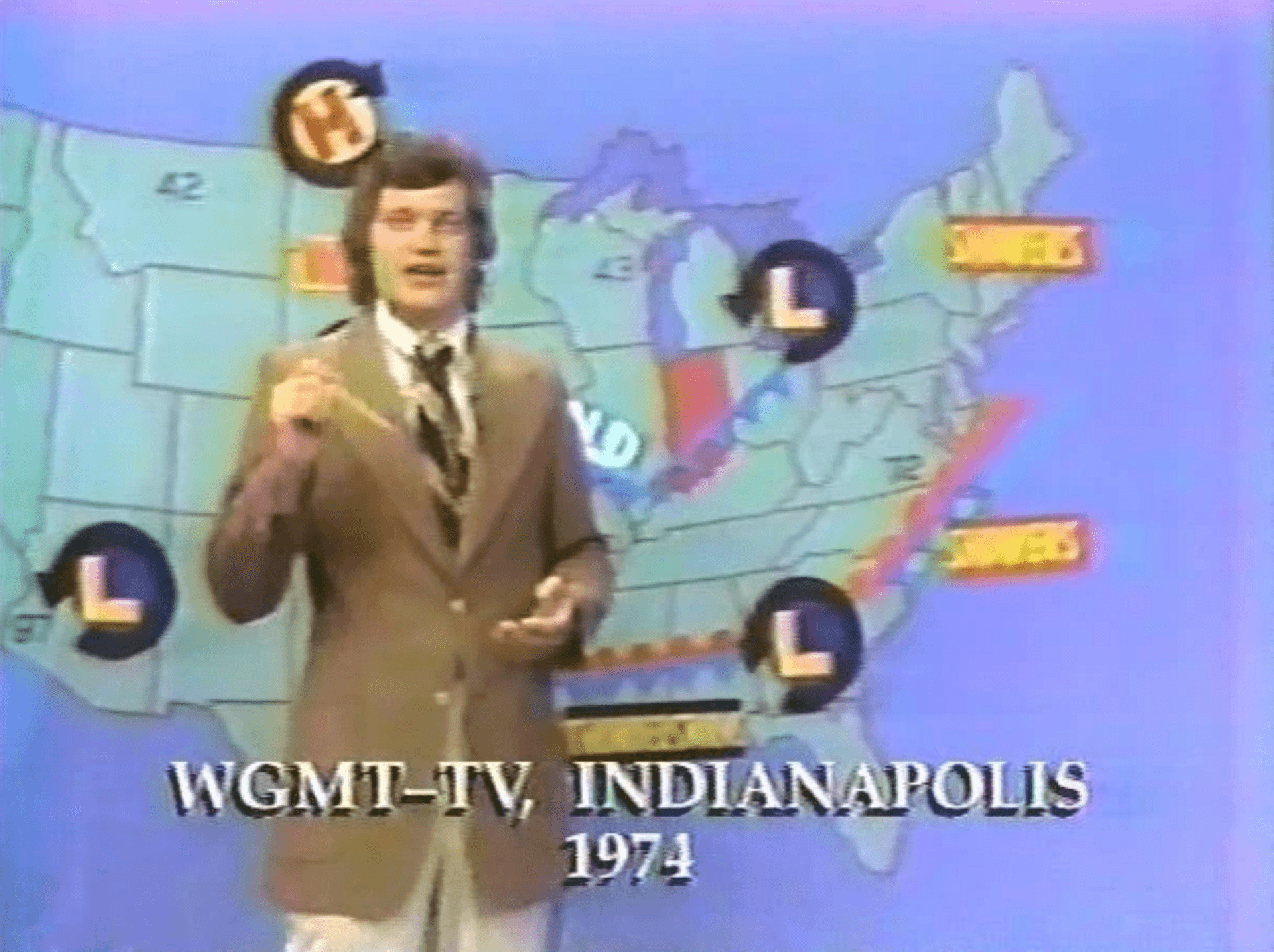 David Letterman in front of weather map