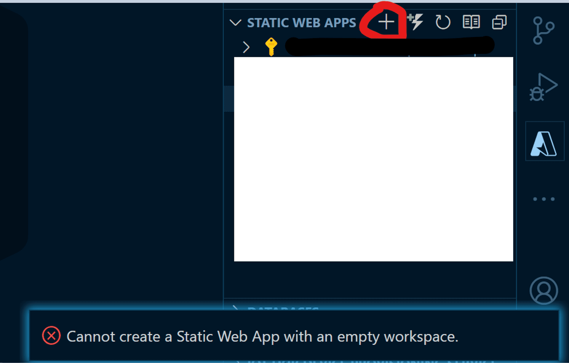 VS Code toast notification of error message of empty workspace